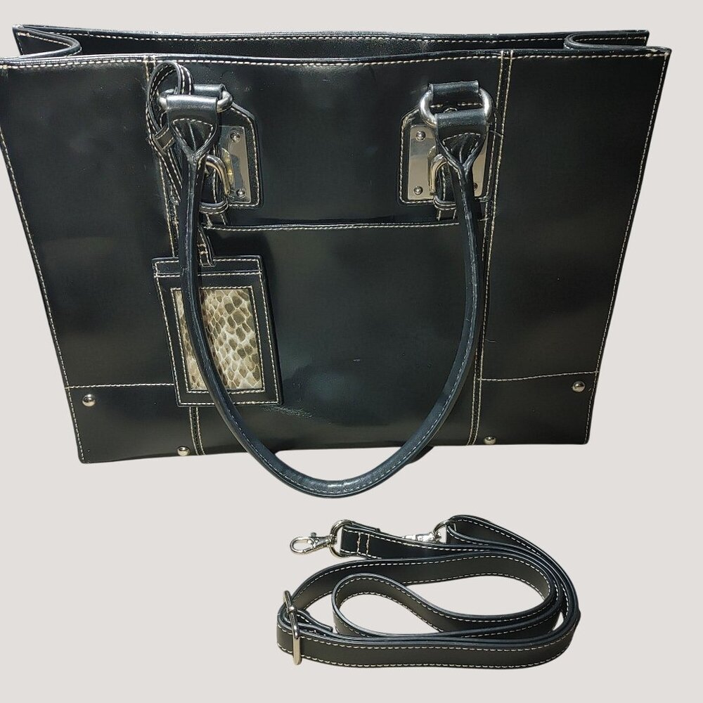 Wilsons Leather Laptop Tote Bag Black Snake Print Set Adjustable Strap Accessori